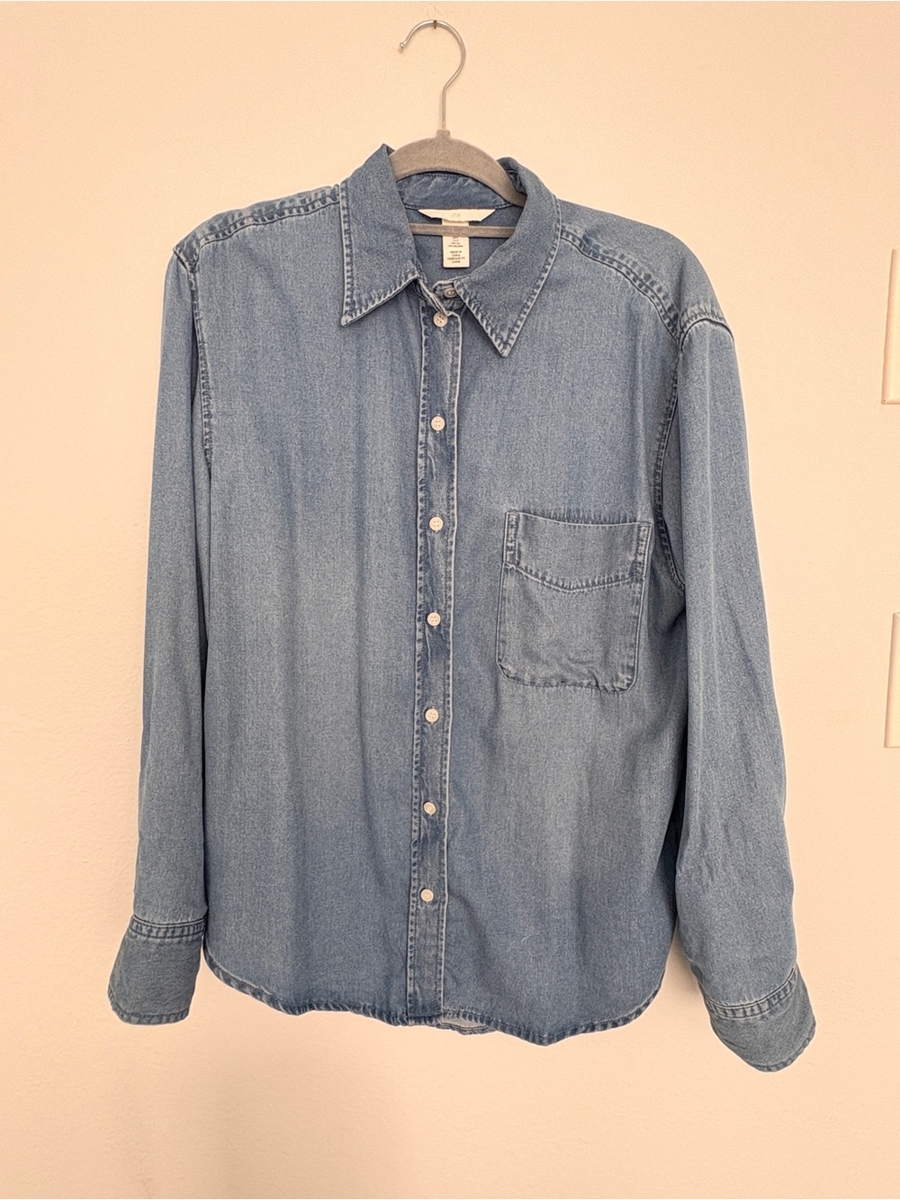 Denim button down long sleeve casual washed jean shirt Sz small